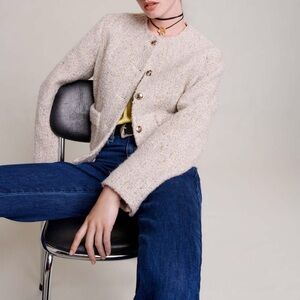 Maje Vifanela Tweed Jacket (Cream) Size 36